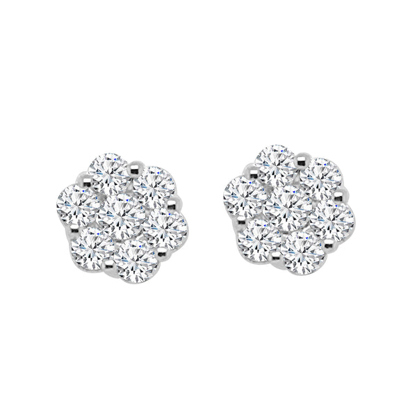10 Karat White Gold Cluster Earrings with Natural Diamond 0.50 Carat