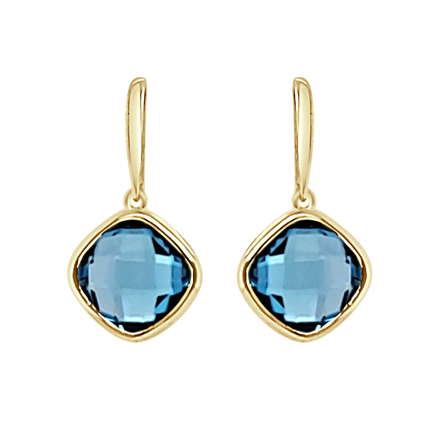 14K Yellow Gold Blue Topaz Dangle Bezel Earrings - 5.25 Carats