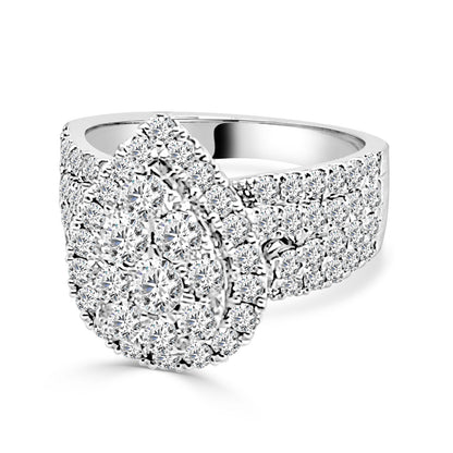 4 Row Split Shank Cluster Pear Engagement Ring in 14 Karat White Gold
