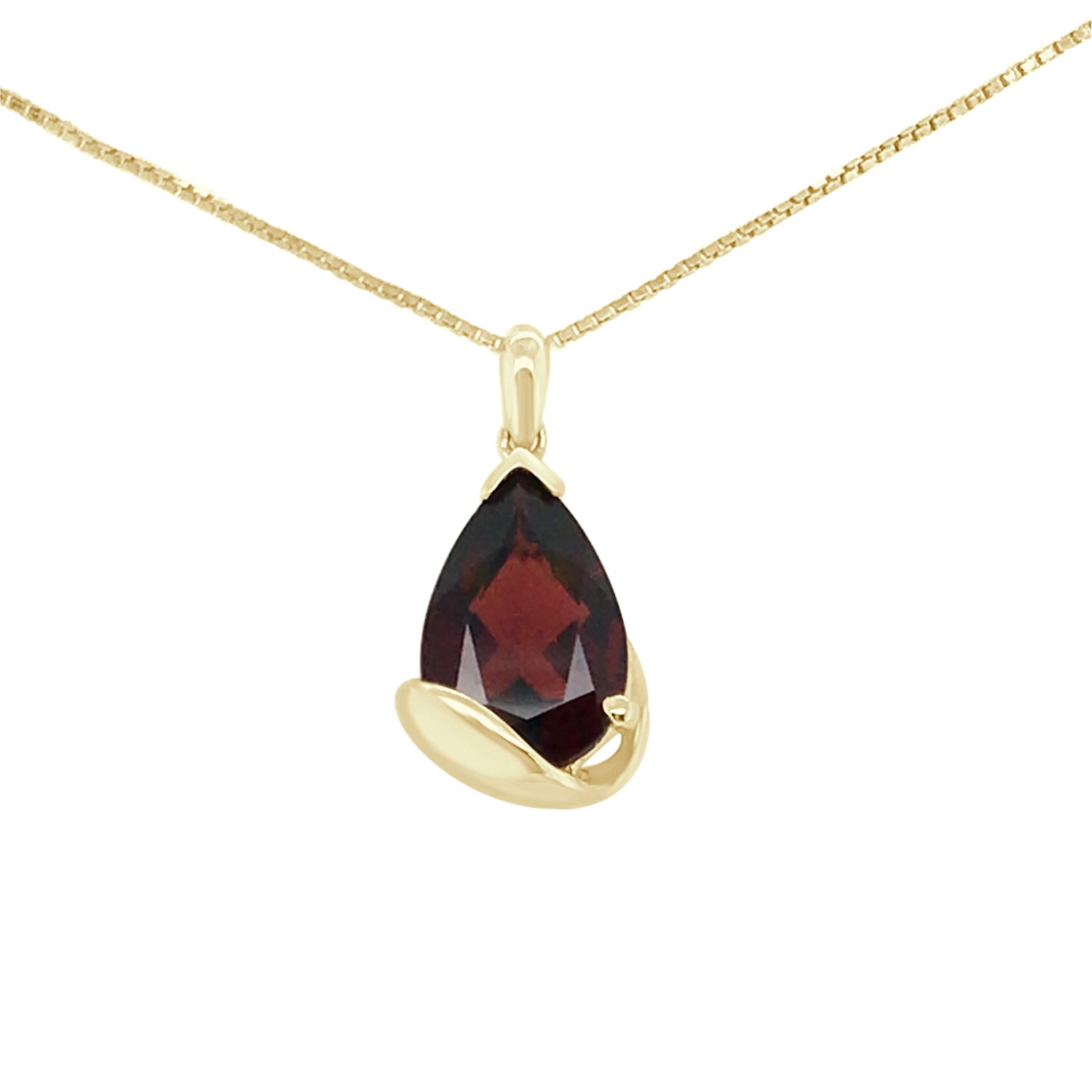 Teardrop Garnet Necklace in 14 Karat Yellow Gold