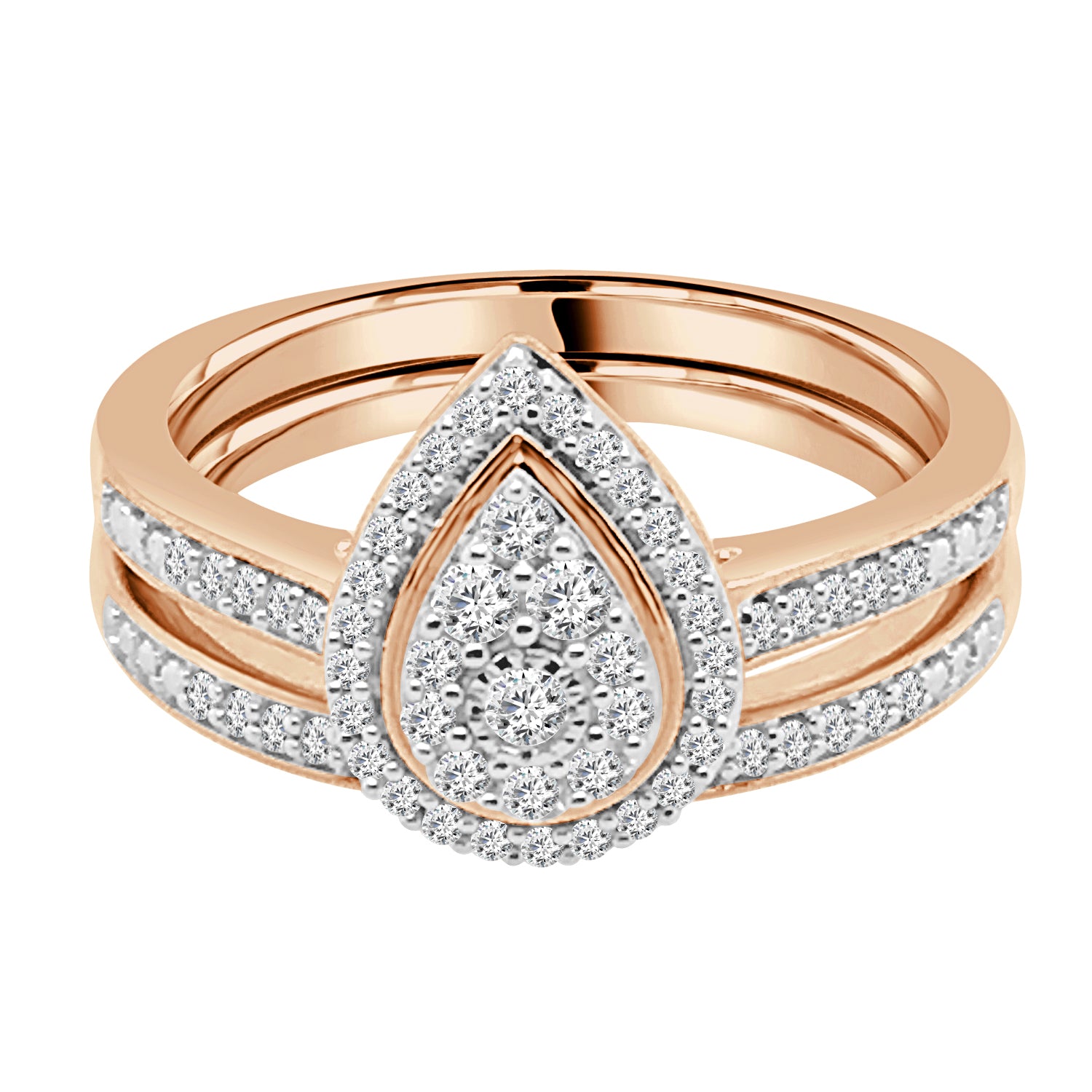 10K Yellow Gold Natural Diamond 0.33 ct Pear Halo Cluster Wedding Set