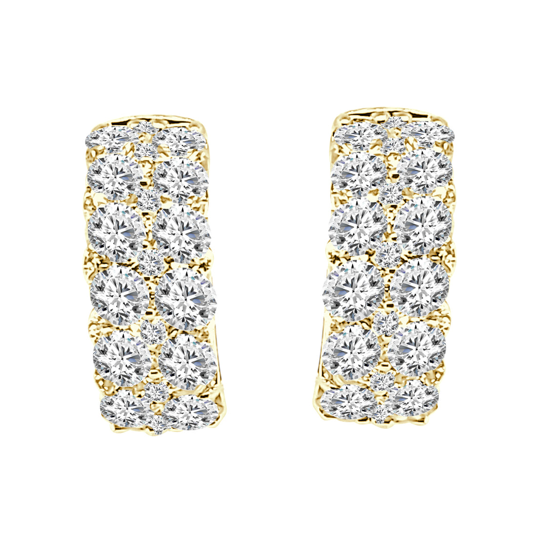 Petite Double Row 14K Yellow Gold Earrings with Natural Diamond 2.00ct