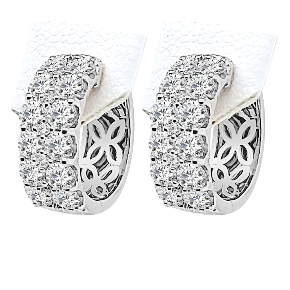Petite Double Row 14K Yellow Gold Earrings with Natural Diamond 2.00ct