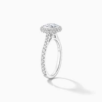 Platinum Engagement Mounting with Bezel Set Pave Halo and Diamond Band