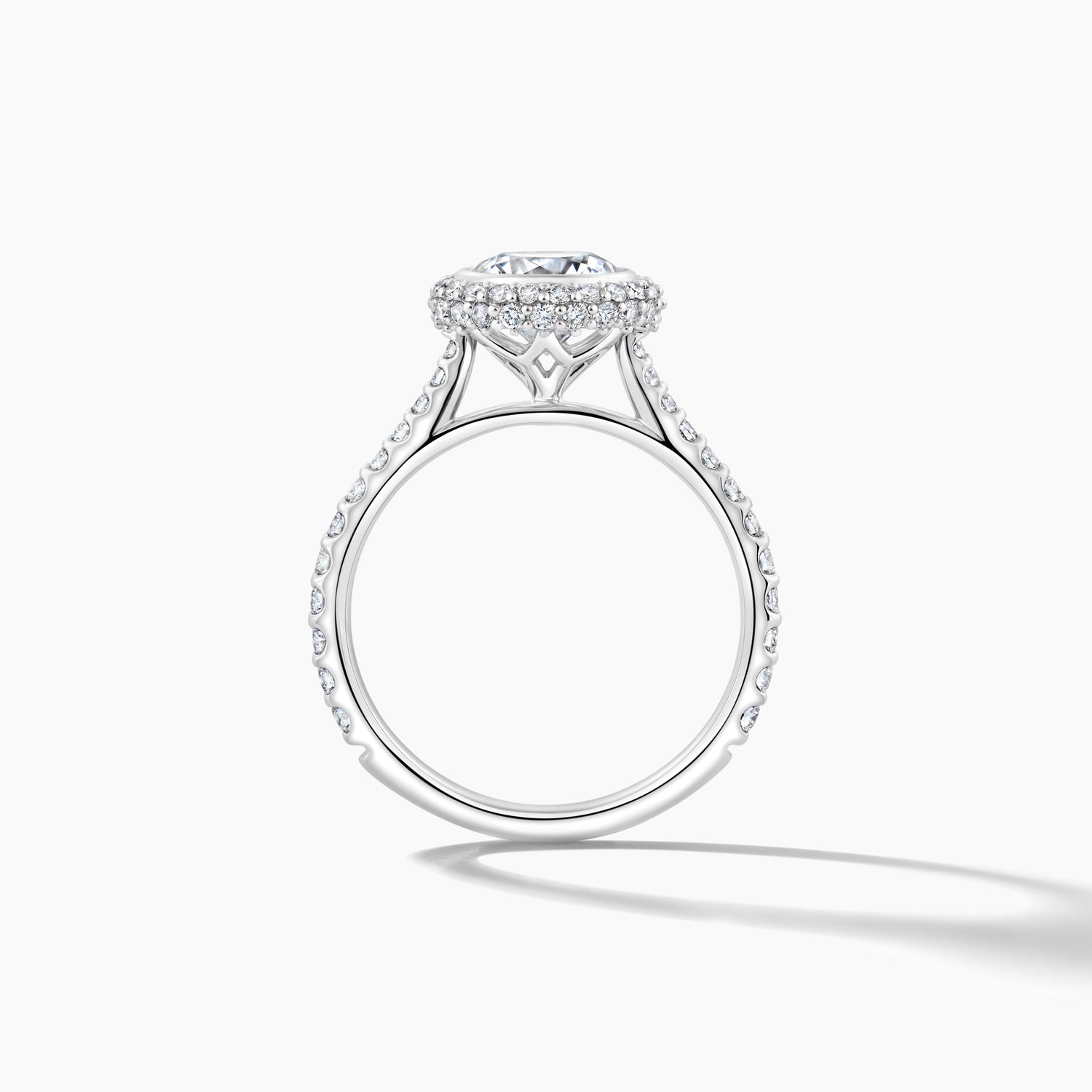 Platinum Engagement Mounting with Bezel Set Pave Halo and Diamond Band