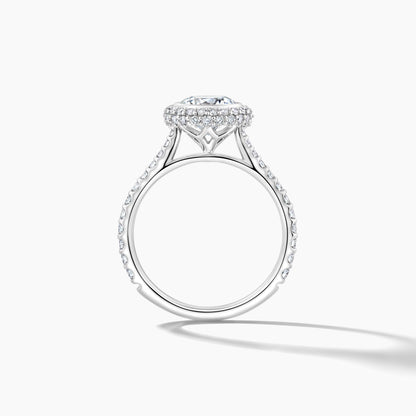 Platinum Engagement Mounting with Bezel Set Pave Halo and Diamond Band
