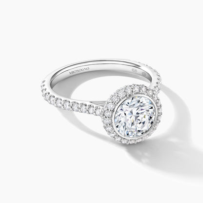 Platinum Engagement Mounting with Bezel Set Pave Halo and Diamond Band