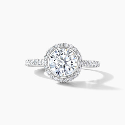 Platinum Engagement Mounting with Bezel Set Pave Halo and Diamond Band