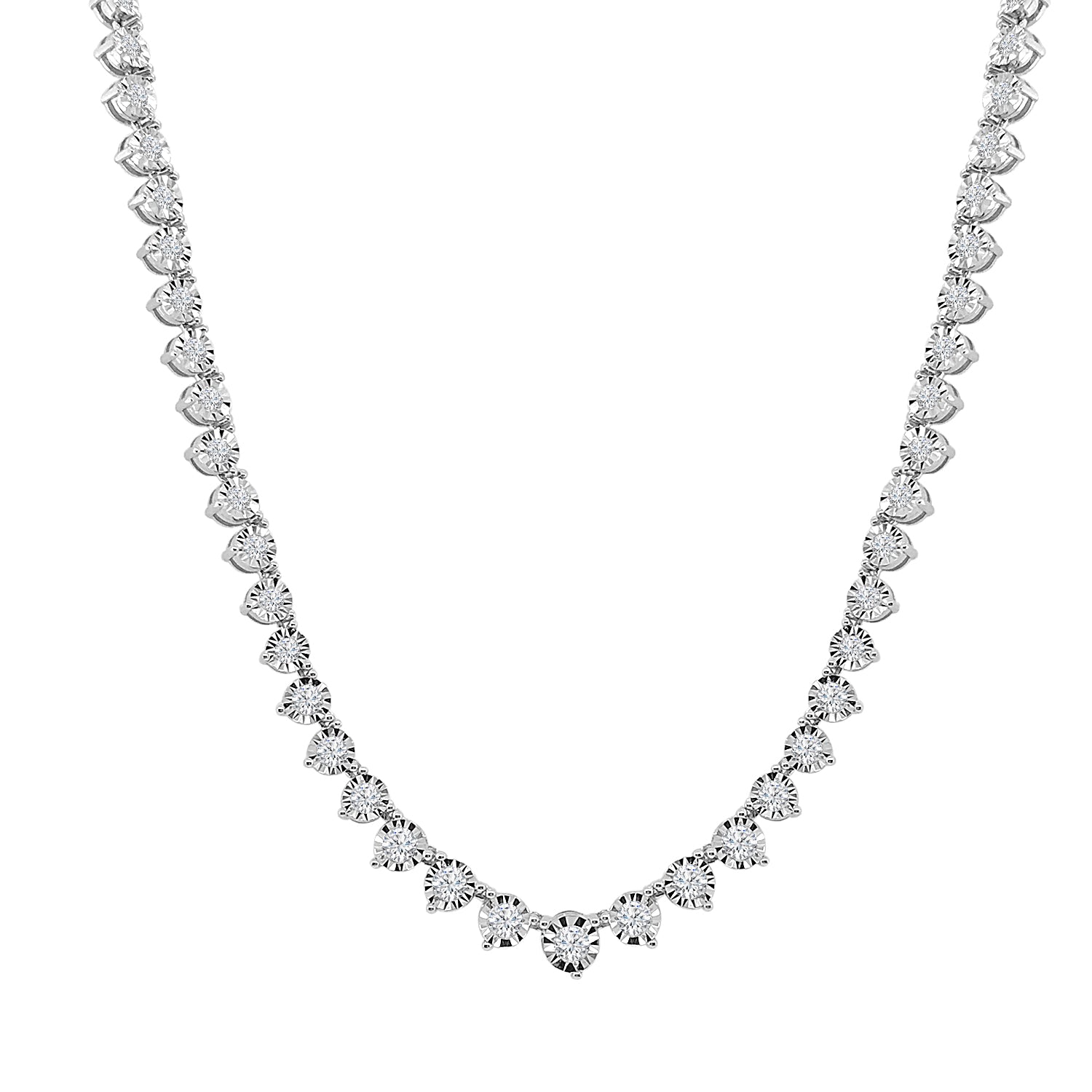 3.00 Carat Natural Diamond Graduated Illusion Riviera Necklace in 14 Karat White Gold