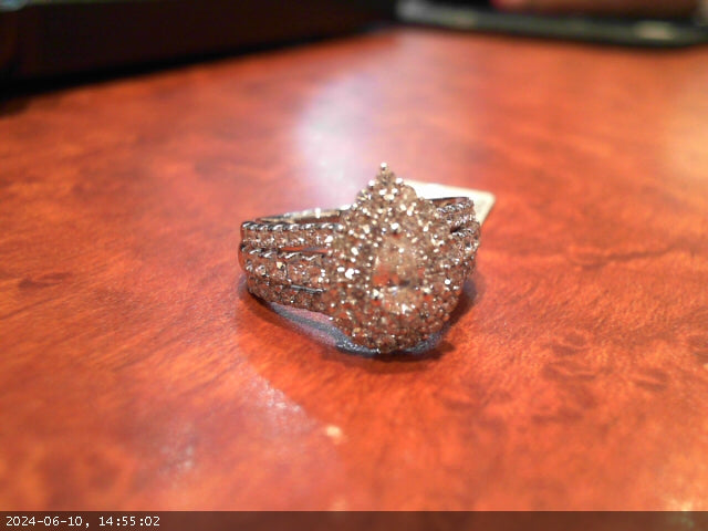Dazzling 3 Row Pear Double Engagement Ring in 14 Karat White Gold with Natural Diamond, Pear Shape 0.38 Carat