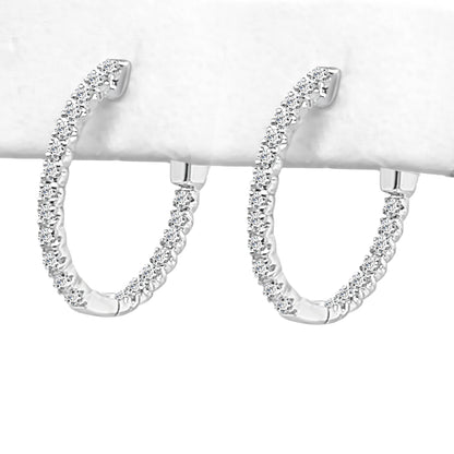 14K Yellow Gold Oval Diamond Hoop Earrings with Shared Prong Setting - 0.73 ct Natural Round Diamond
