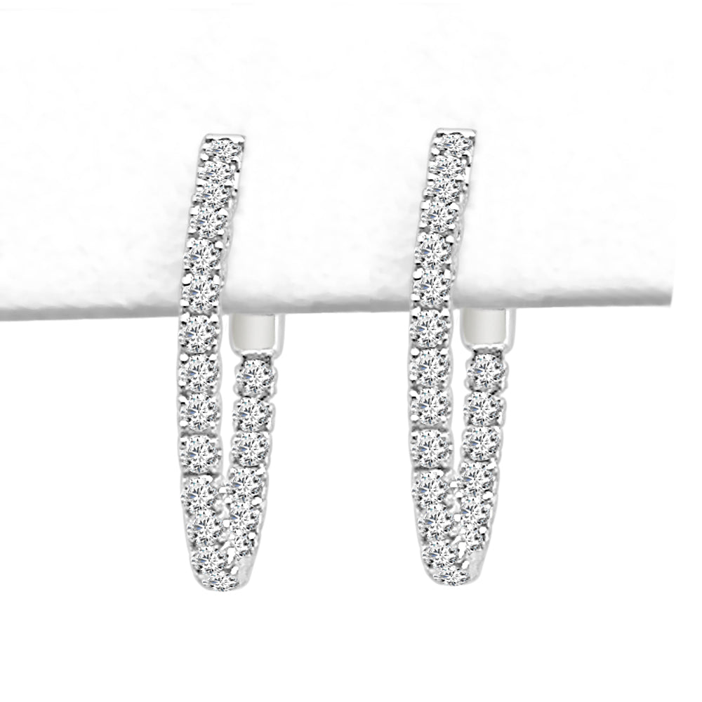 14K Yellow Gold Oval Diamond Hoop Earrings with Shared Prong Setting - 0.73 ct Natural Round Diamond