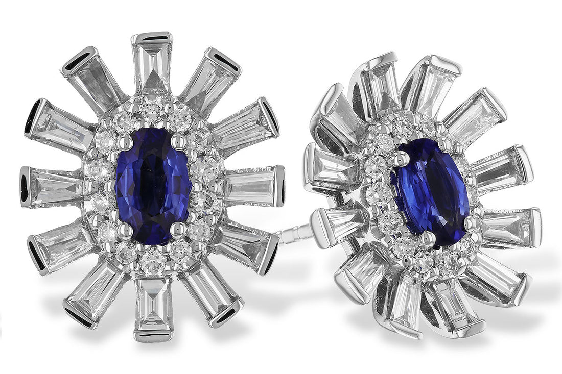 14 Karat White Gold Earrings with Sapphire and Diamonds