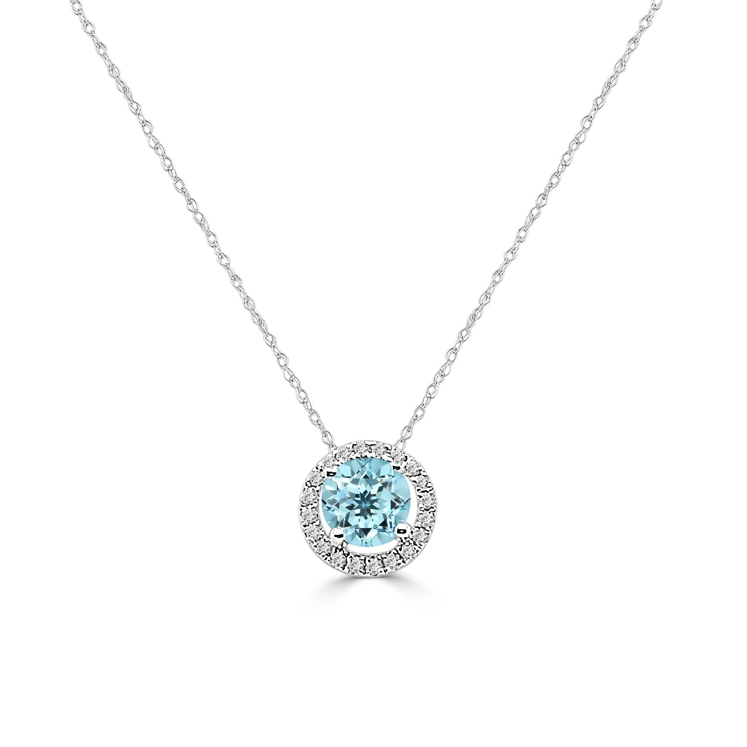 14 Karat White Gold Aquamarine Round Shape Necklace - 0.44 Carats