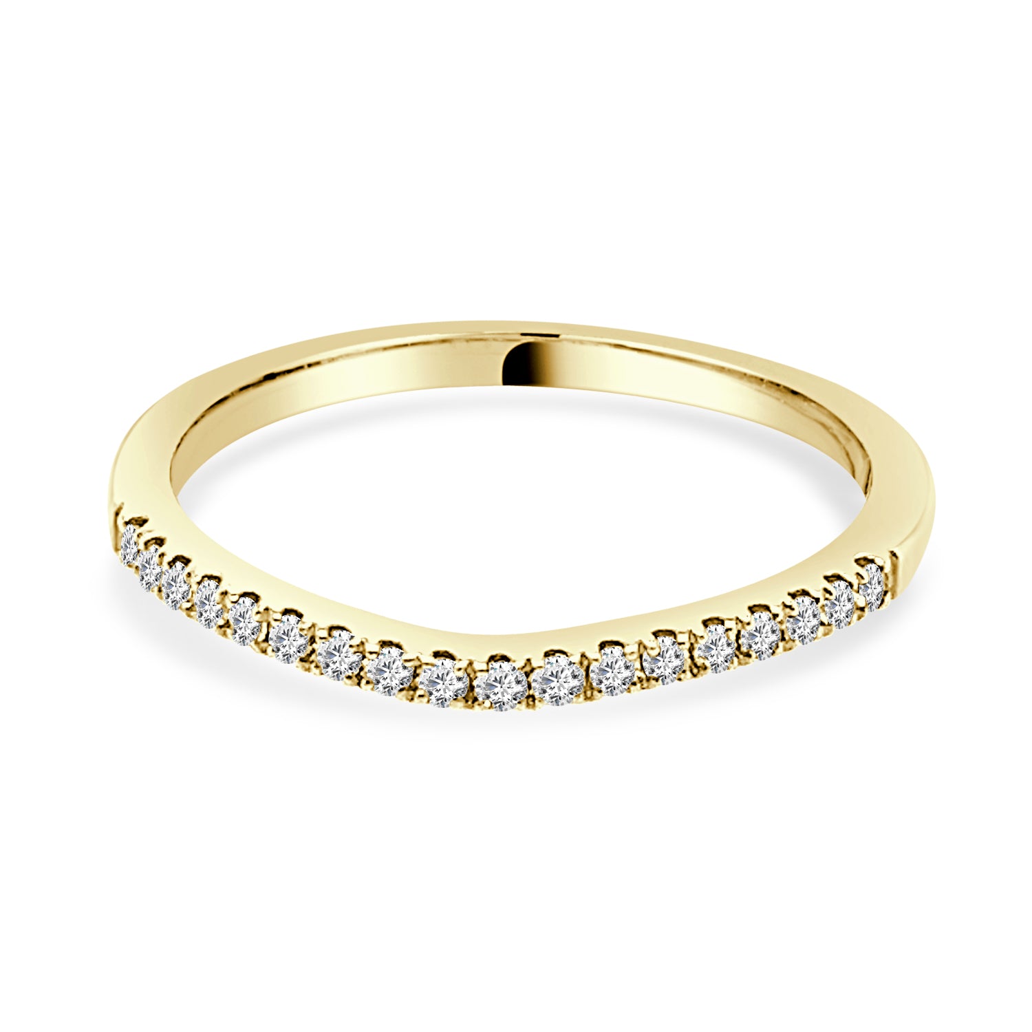 10K Yellow Gold Curved Wedding Band with 0.13 Carat Natural Diamond