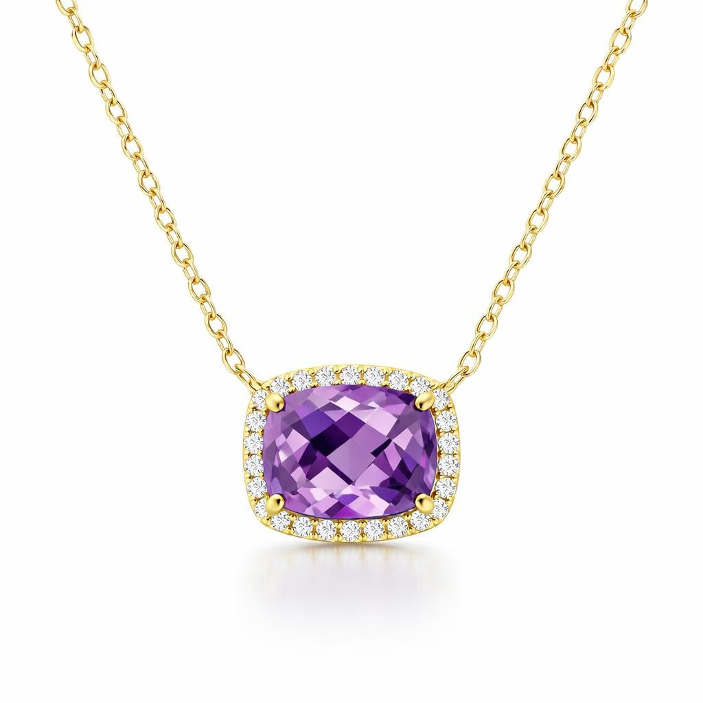 Elongated Cushion Halo Pendant Necklace