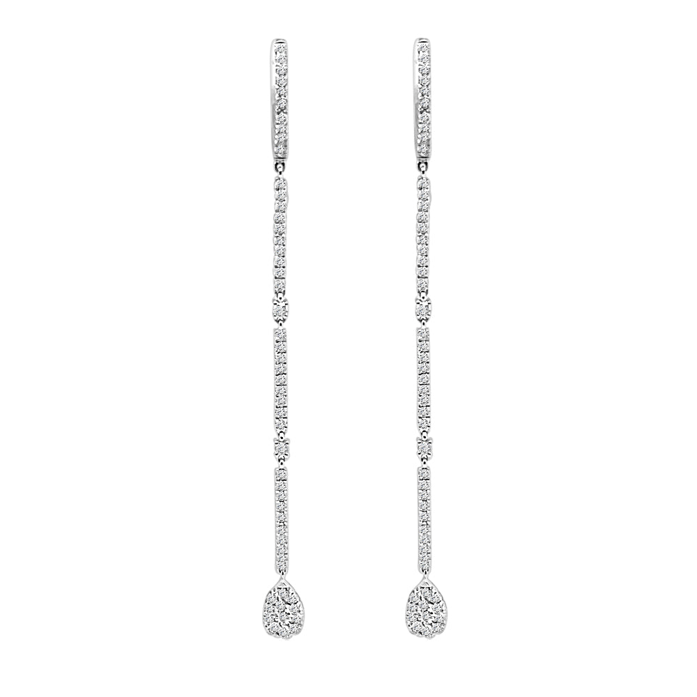 14K White Gold Statement Drop Pear Cluster Earrings with 1.50ct Natural Diamond Round Shape