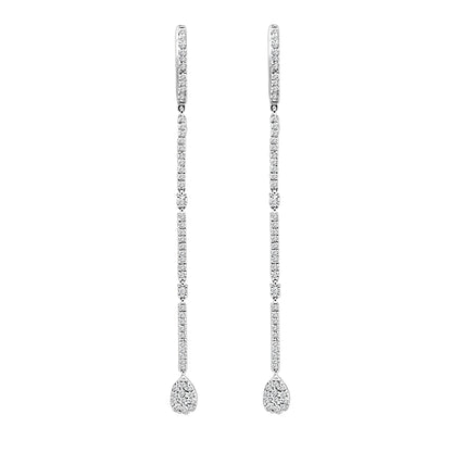 14K White Gold Statement Drop Pear Cluster Earrings with 1.50ct Natural Diamond Round Shape