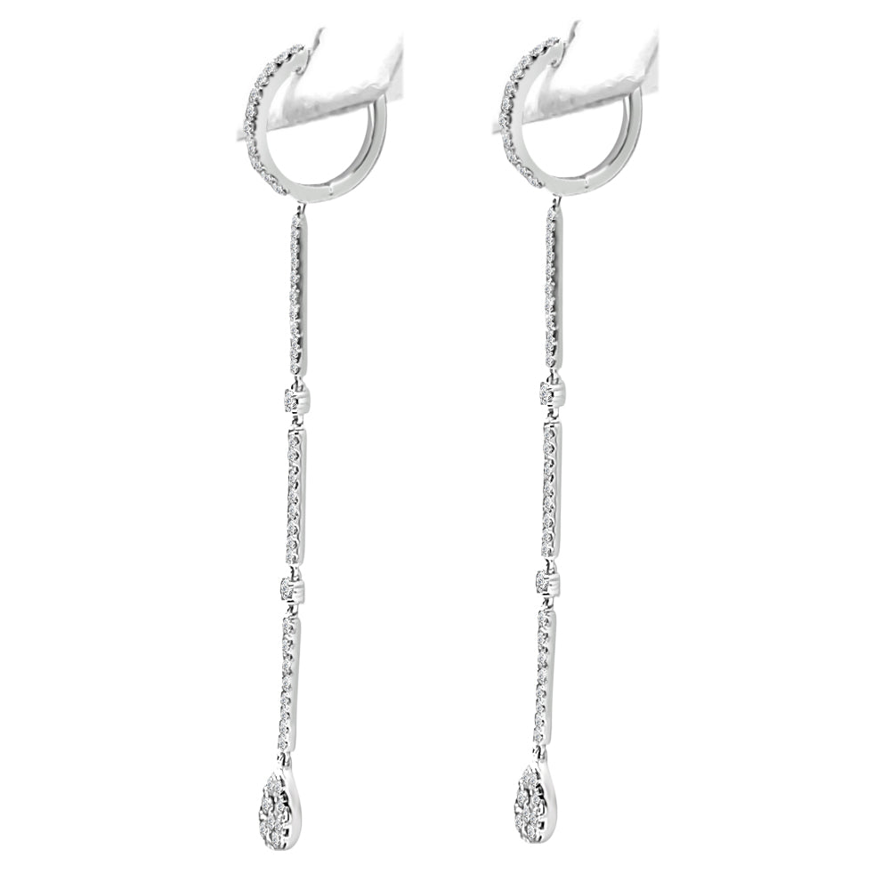 14K White Gold Statement Drop Pear Cluster Earrings with 1.50ct Natural Diamond Round Shape