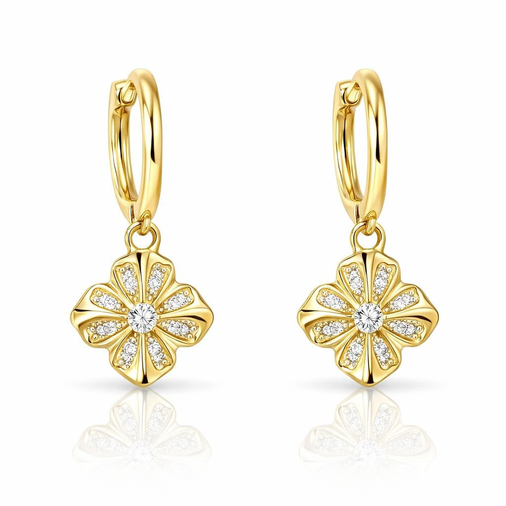 14 Karat Yellow Gold Flower Earrings