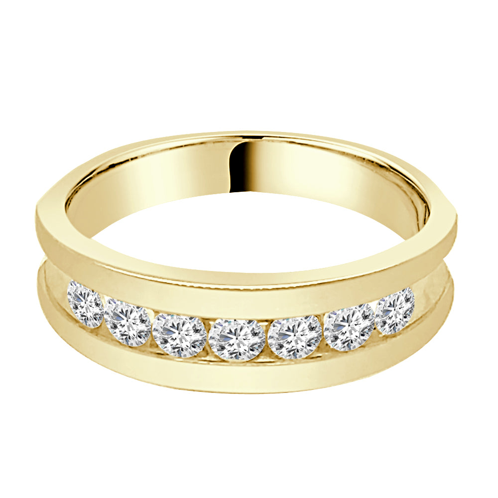 14K Yellow Gold Round Diamond Wedding Band - 0.75 Carat