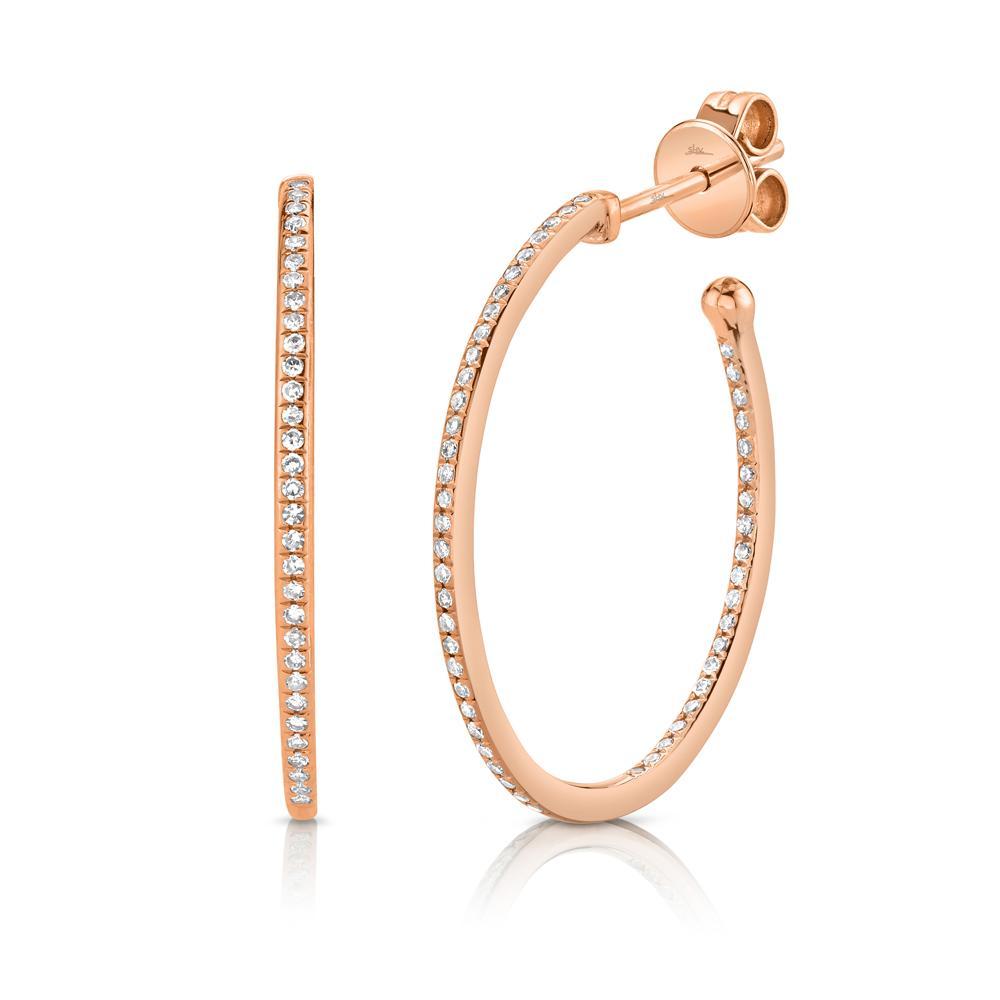 14K Rose Gold Thin Stud Earrings with Natural Diamond 0.26 ct