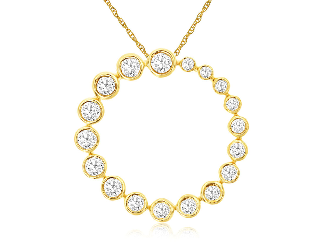 14K Yellow Gold Graduated Bezel Set Diamond Necklace - Round Shape 0.55 ct