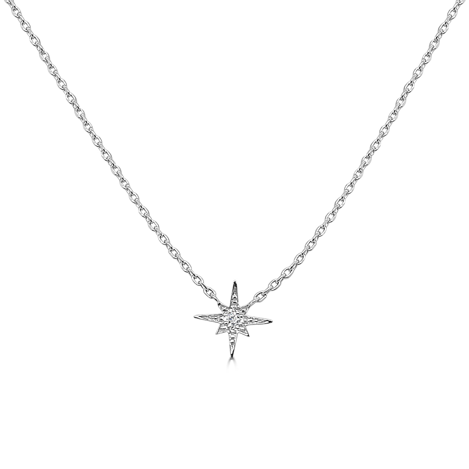 Stunning Sterling Silver North Star Necklace with Natural Diamond - 0.03 Carat