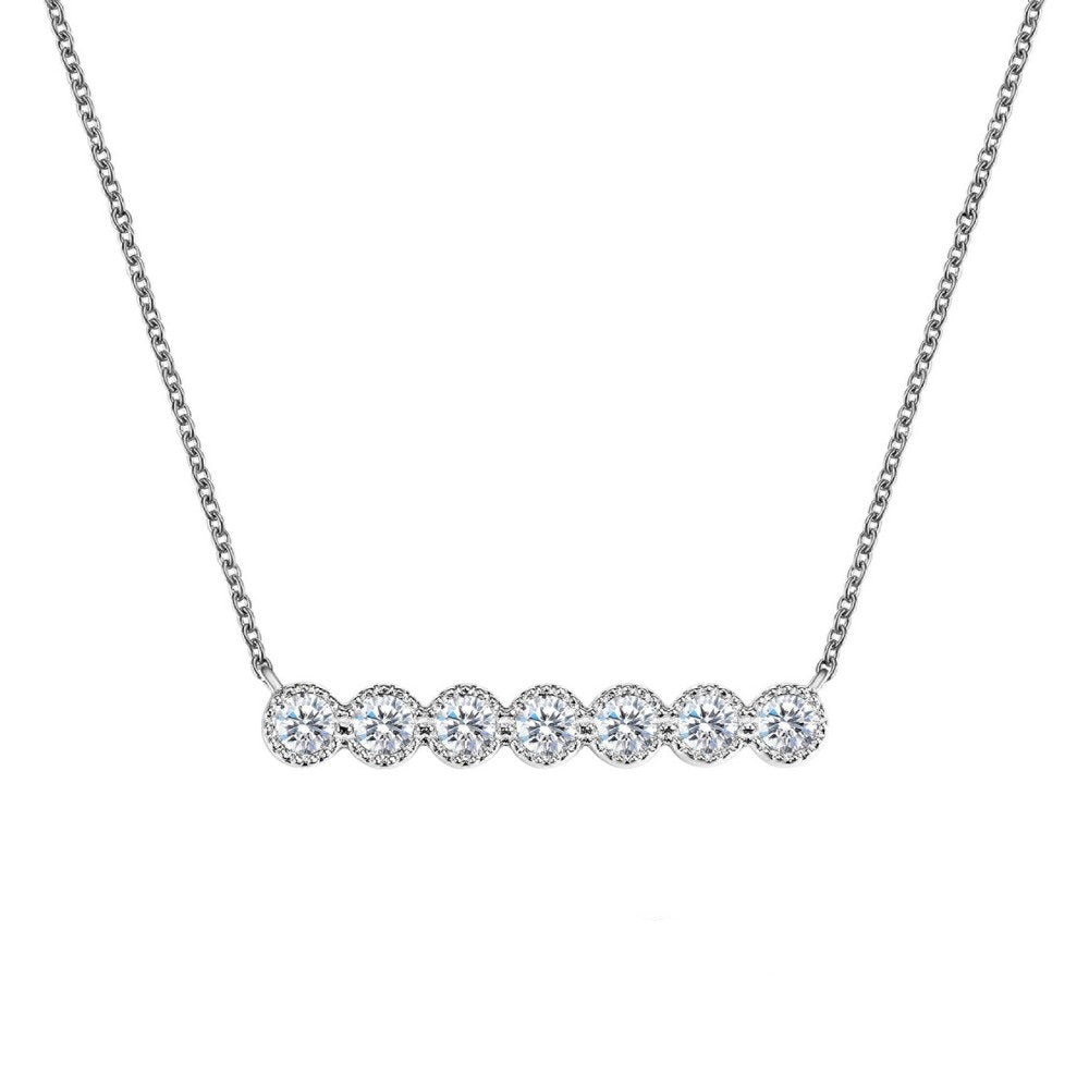 Lassaire Platinum Coated Sterling Silver Necklace Featuring 7 Symbols of Joy Bar - 0.60 ct
