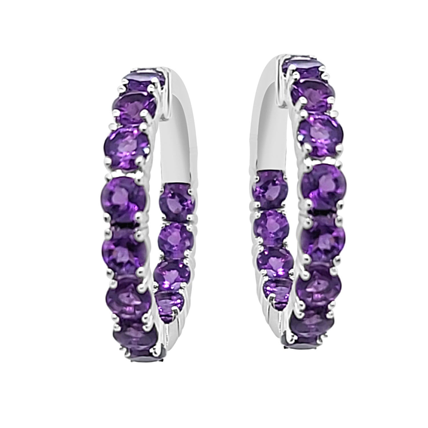 Round Amethyst Inside Out Sterling Silver Earrings - 3.78