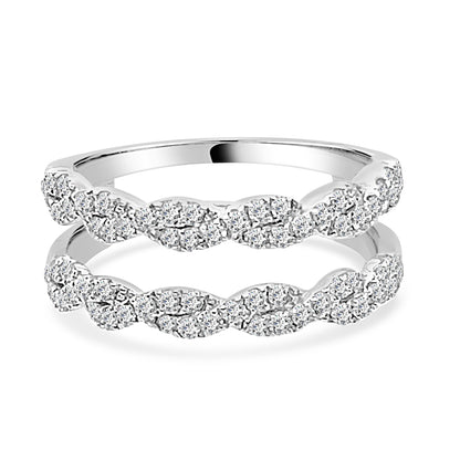 14K White Gold Diamond Wedding Band with Straight Twisted Ring Guard - 0.63 Round Cut