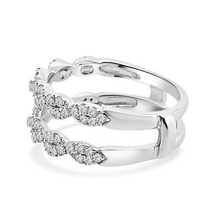 14K White Gold Diamond Wedding Band with Straight Twisted Ring Guard - 0.63 Round Cut