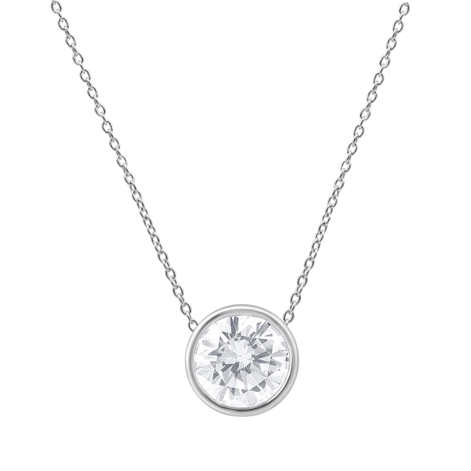 14K White Gold Bezel Solitaire Necklace with 1.50 Lab Diamond