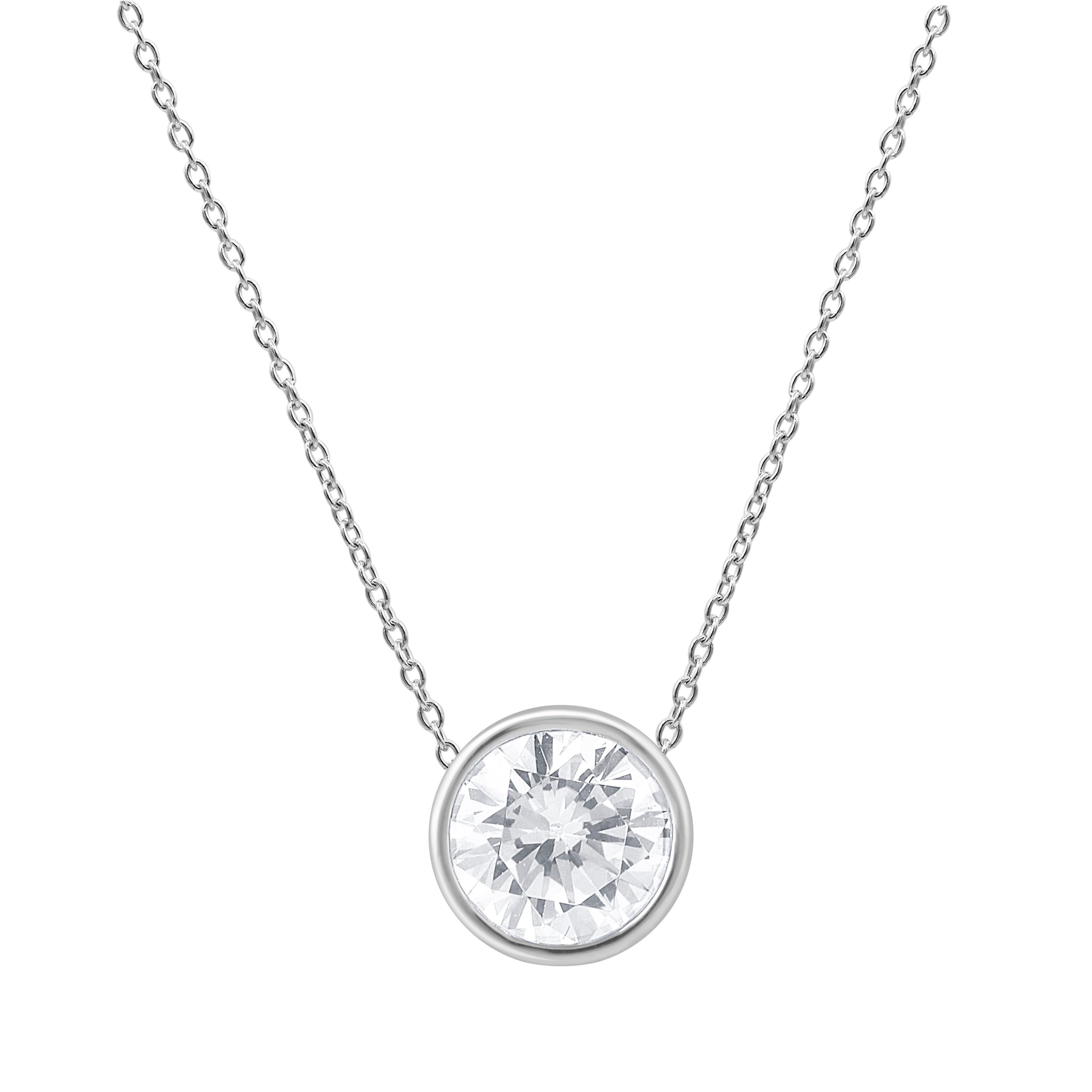 14K White Gold Bezel Solitaire Necklace with 1.50 Lab Diamond