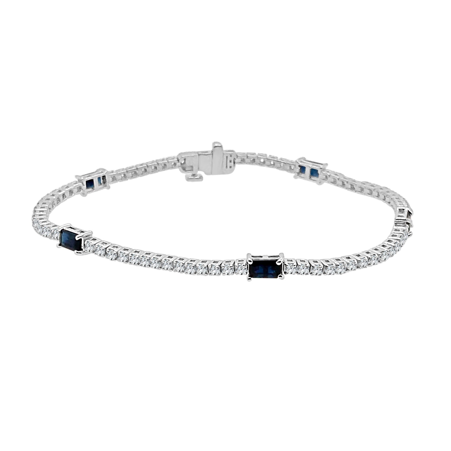 14K White Gold Station Bracelet with 1.60 Blue Sapphire