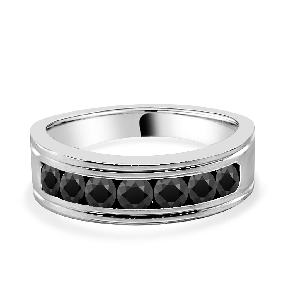 Beveled Channel Set Black Diamond Wedding Band in 10 Karat White Gold with 1.00 Carat Round Black Diamond