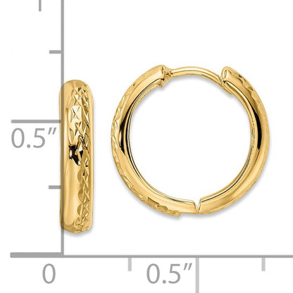 14K Yellow Gold Polished Textured Hinged Hoop Earrings
