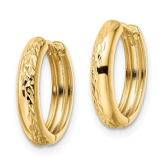14K Yellow Gold Polished Textured Hinged Hoop Earrings
