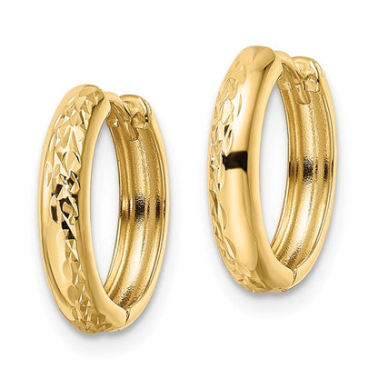 14K Yellow Gold Polished Textured Hinged Hoop Earrings