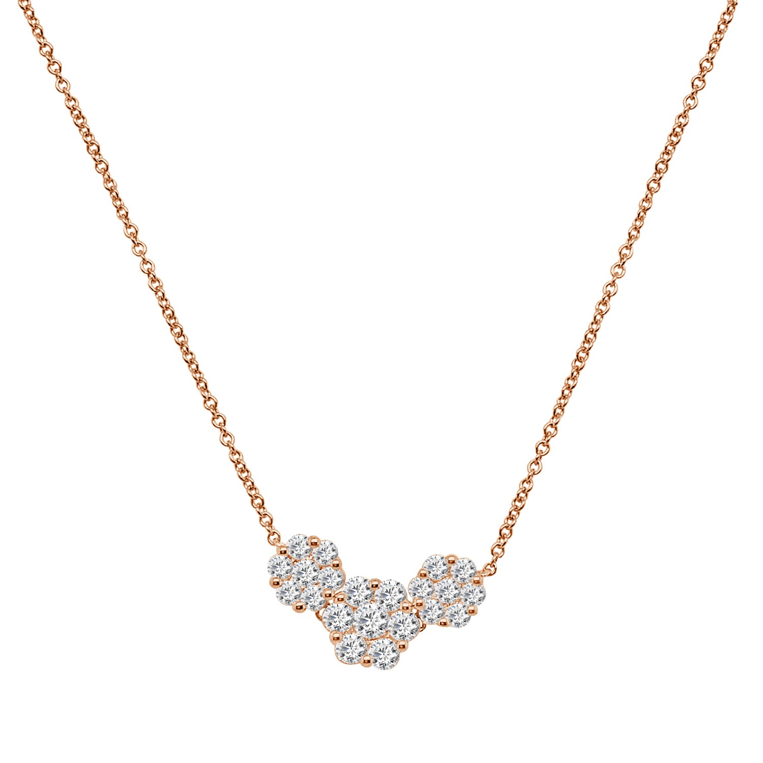 14K Yellow Gold 3 Stone Cluster Necklace with 0.75 ct Natural Diamond