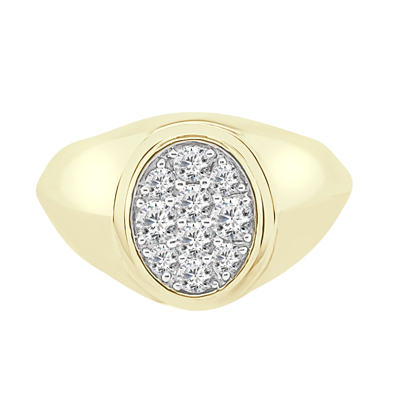 14K Yellow Gold Oval Cluster Signet Ring with 0.50 ct Natural Diamond Bezel