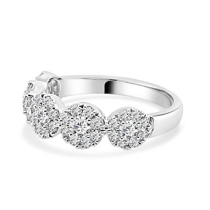 Sparkling Elegance: 14K White Gold Round 6 Stone Diamond Ring with Halos (1.00 ct) - Natural Diamonds