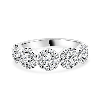 Sparkling Elegance: 14K White Gold Round 6 Stone Diamond Ring with Halos (1.00 ct) - Natural Diamonds