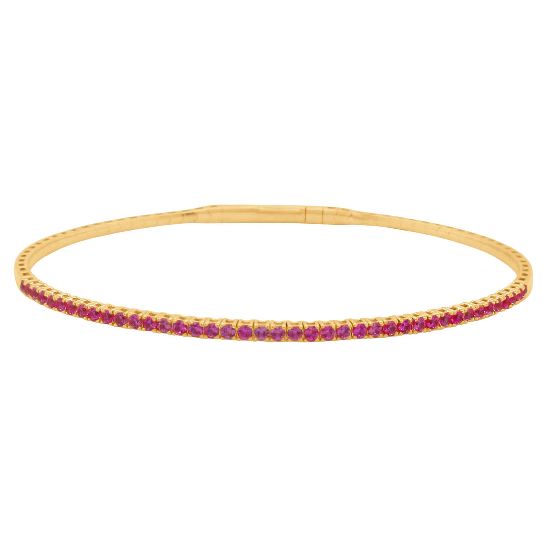 14K Yellow Gold Flex Bangle Bracelet with Round Ruby 1.12 CTW