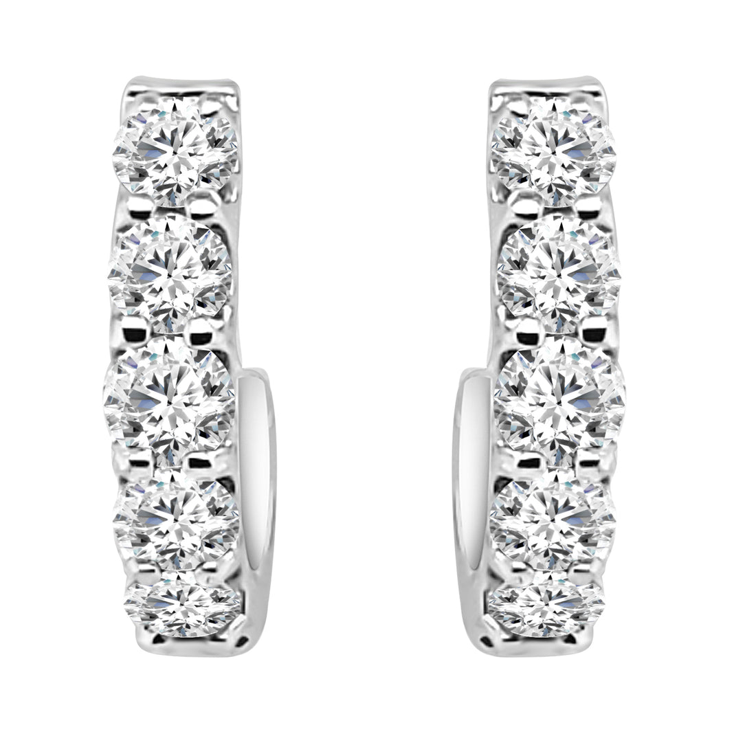 14 Karat White Gold 5 Stone Round Natural Diamond Earrings - 1.00 Carat