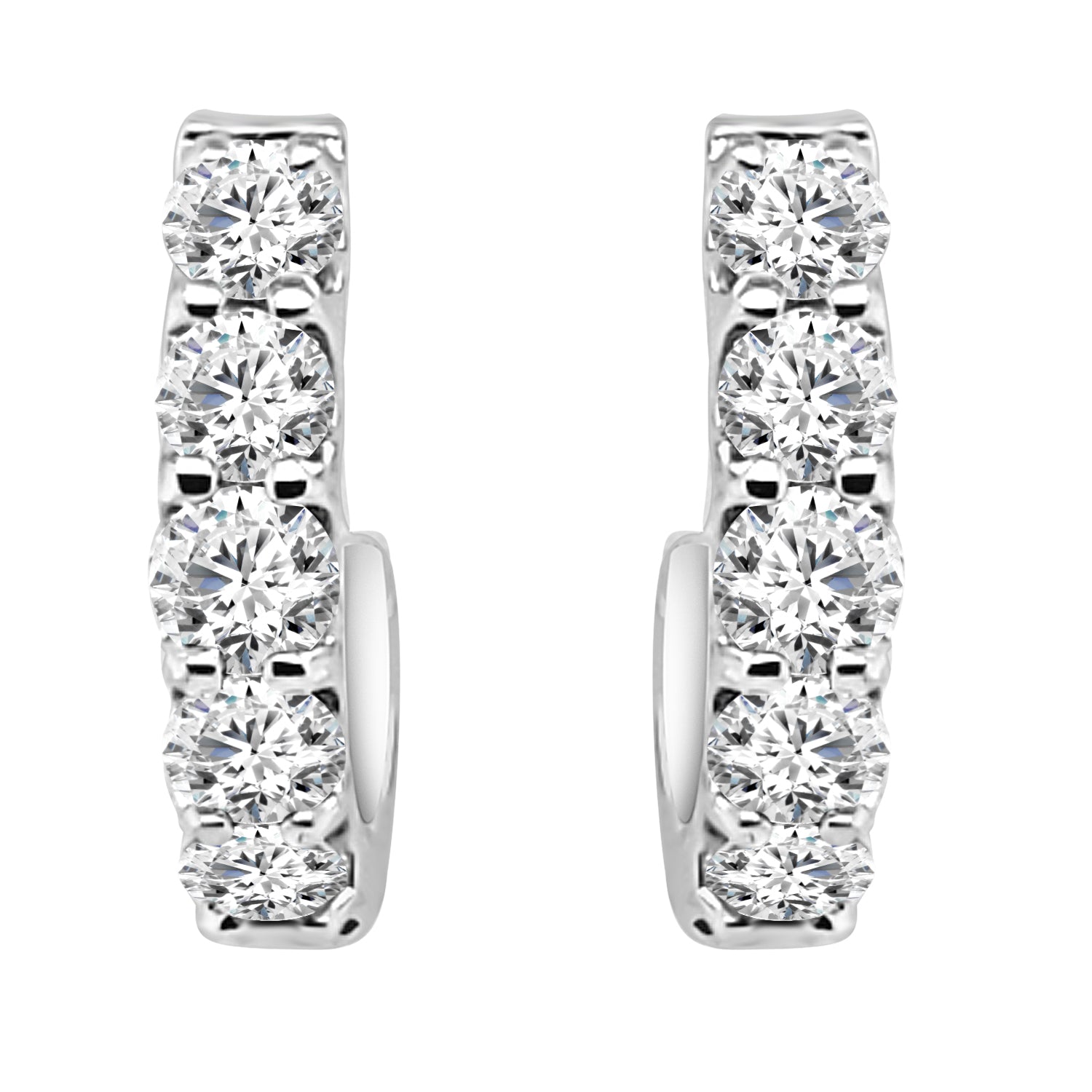 14 Karat White Gold 5 Stone Round Natural Diamond Earrings - 1.00 Carat