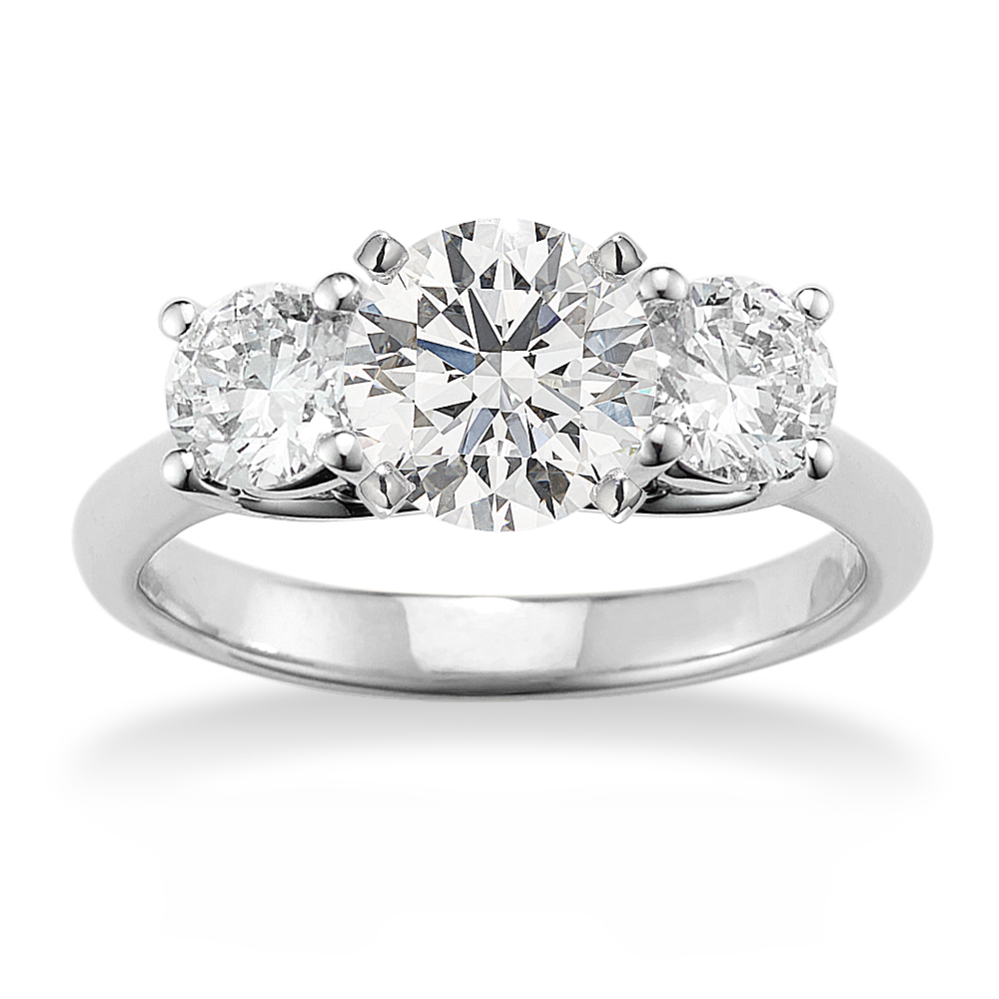 14K White Gold Three Stone Lab Diamond Engagement Ring with 2.12ct Round Brilliant Cut