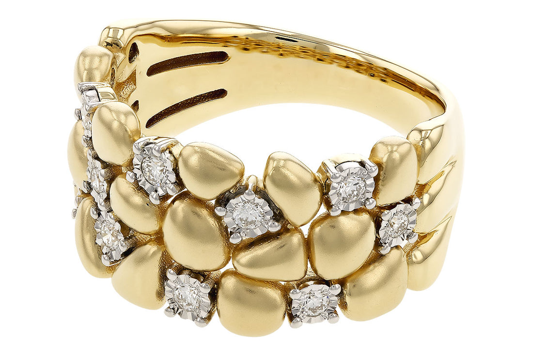 14K Two-Tone Yellow Gold Pebble Ring with 0.20 Carat Natural Diamond