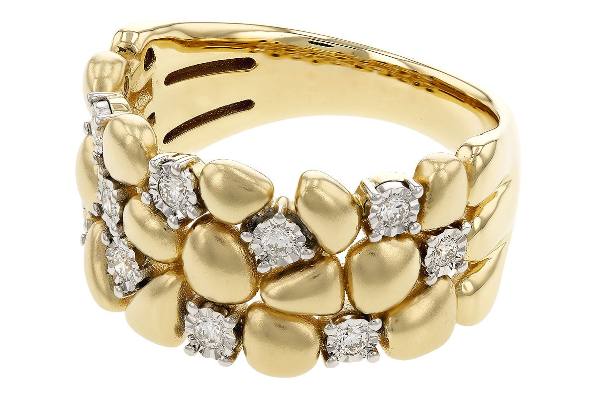 Yellow Gold Pebble Diamond Ring - 14K Two-Tone, Natural Diamond 0.20 ct