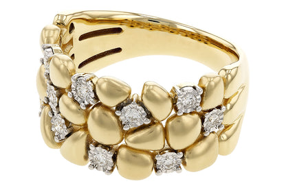 Yellow Gold Pebble Diamond Ring - 14K Two-Tone, Natural Diamond 0.20 ct